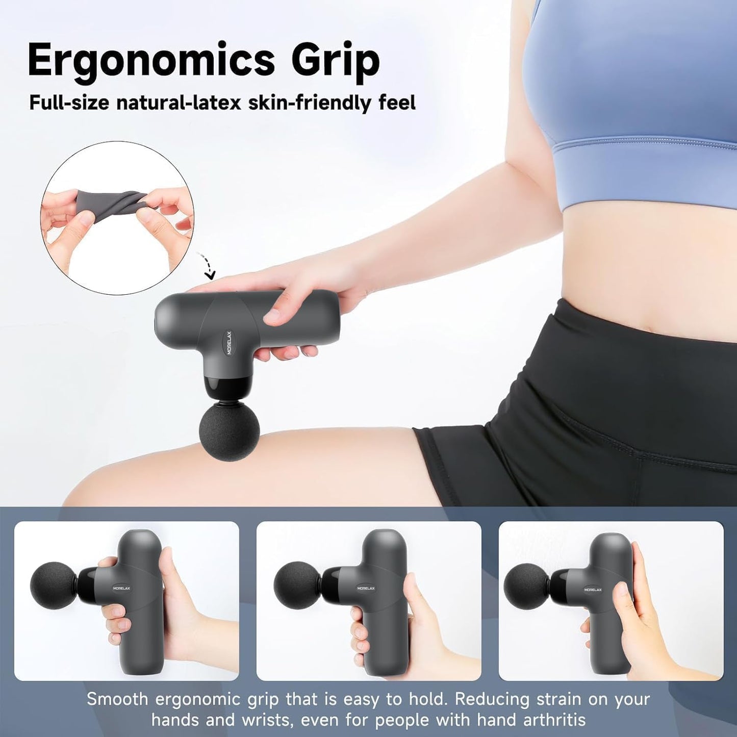 Morelax Mini Massage Gun, Percussion Muscle Massager for Back Pain Relief, Compact Sports Travel Massage Gun with 6 Massage Heads 4 Speeds, Gift for Her, Home, Athletes