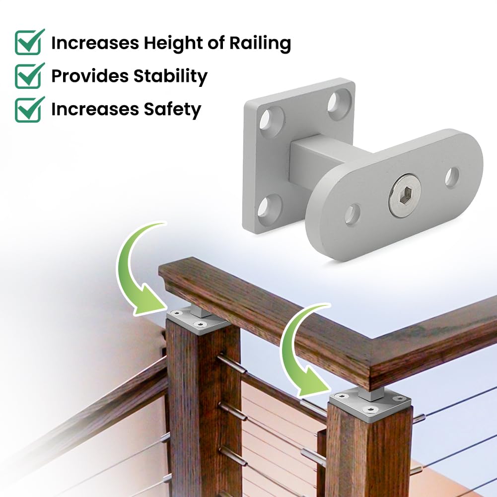 AUTOVIC Modern Straight Handrail Bracket Kit Aluminum 1.7" Height 1.5" Square Base Banister Brackets for Top of Wood Newel Post