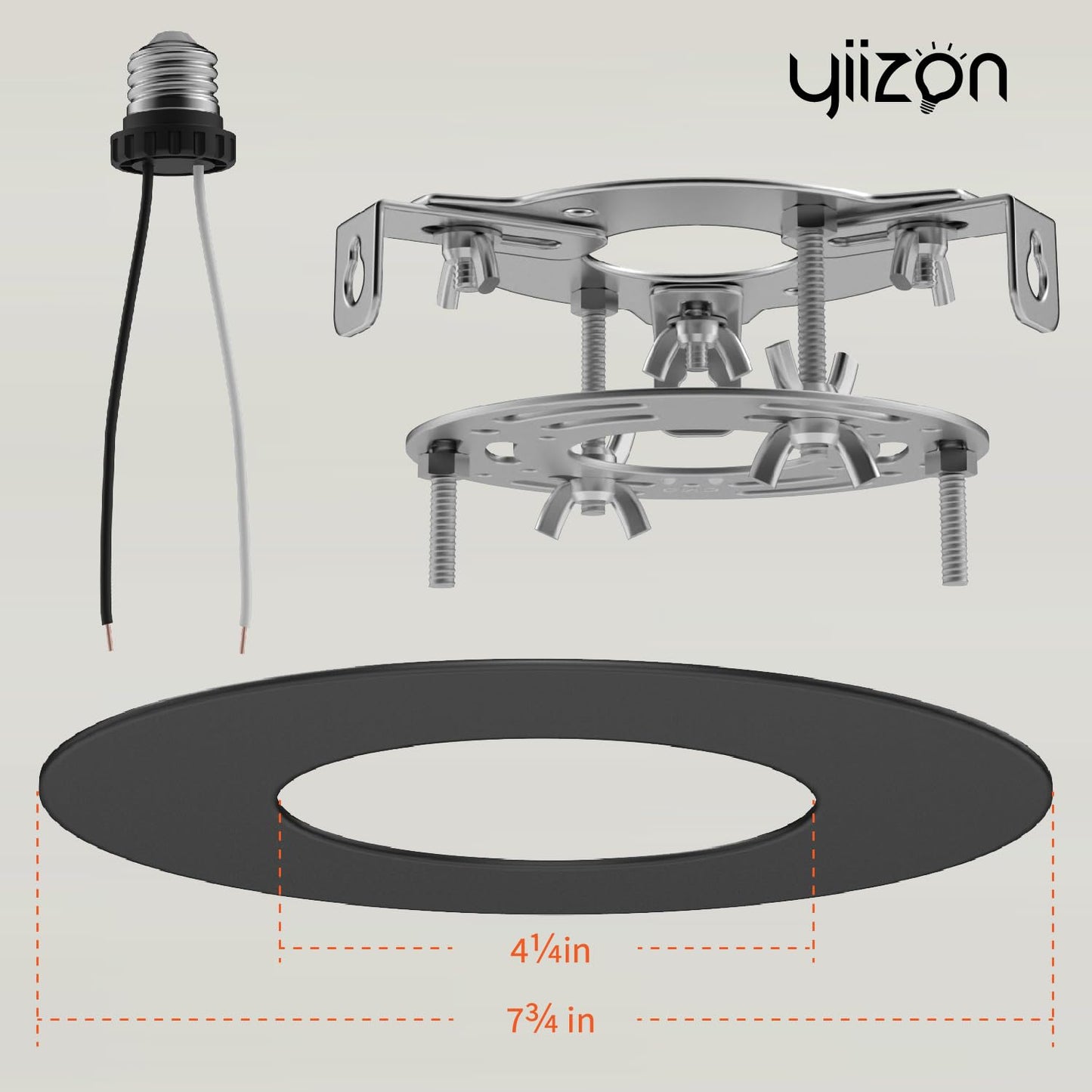 YIIZON 5" and 6" Recessed Can Light Conversion Kit, Fixture Upgrade, Pendant & Hanging Light, Ceiling Fan Compatible, 7¾ Inch Flat Steel Ceiling Medallion, Black Finish