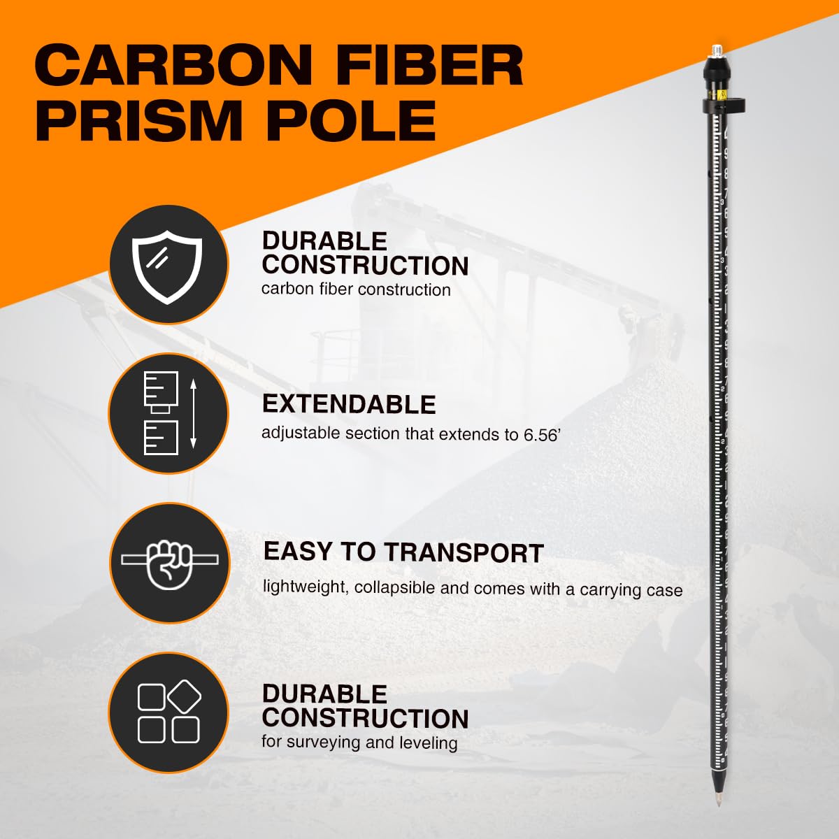 Carbon Fiber GPS Rover Pole, GPS Poles with Snap-Lock for Land Surveying & Engineering GPS/GNSS Accessory and Instruments (GLS26B)