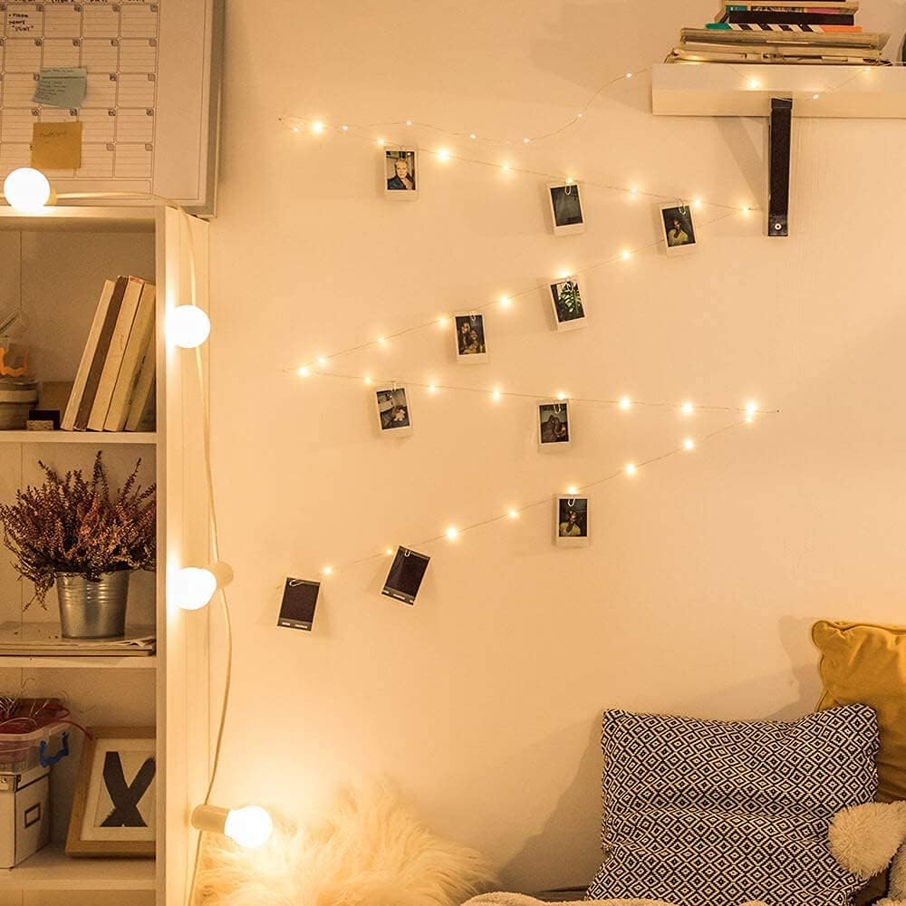 Skiennix Photo Clip String Light - 33Ft 100LED Fairy Lights with Timer & 50 Clear Clips for Décor