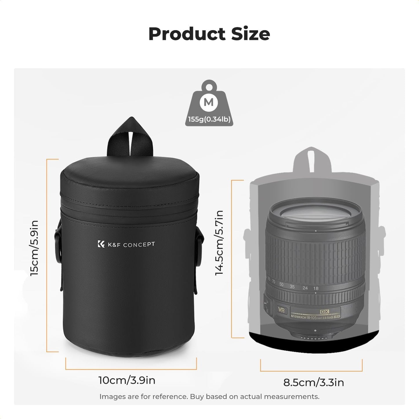 3.3" x5.7" K&F CONCEPT Camera Lens Pouch Case, Waterproof Zipper Lens Protective Bag, Shockproof All-round Camera Lens