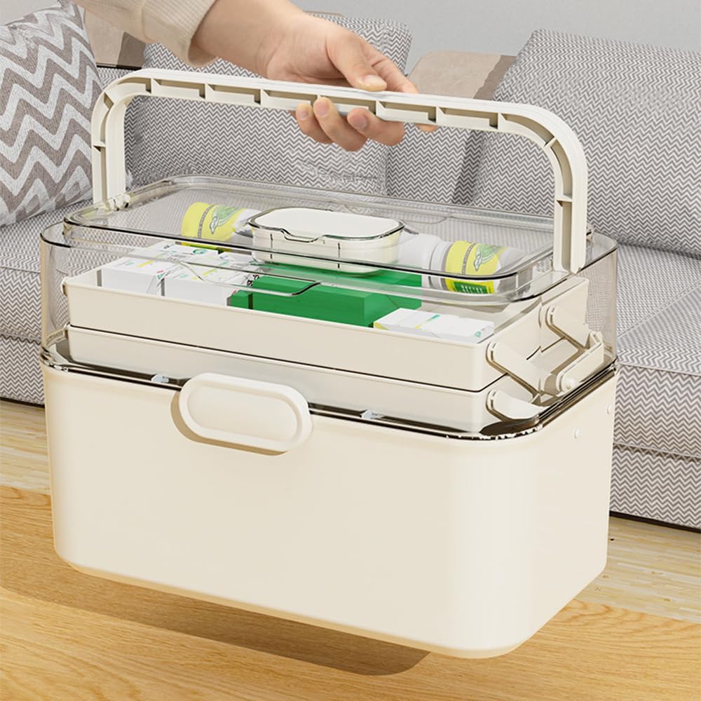 Skiennix Portable 3-Layer Medicine Organizer - Foldable First Aid Box with Removable Small Box | Dustproof & Moisture-Proof (Large)
