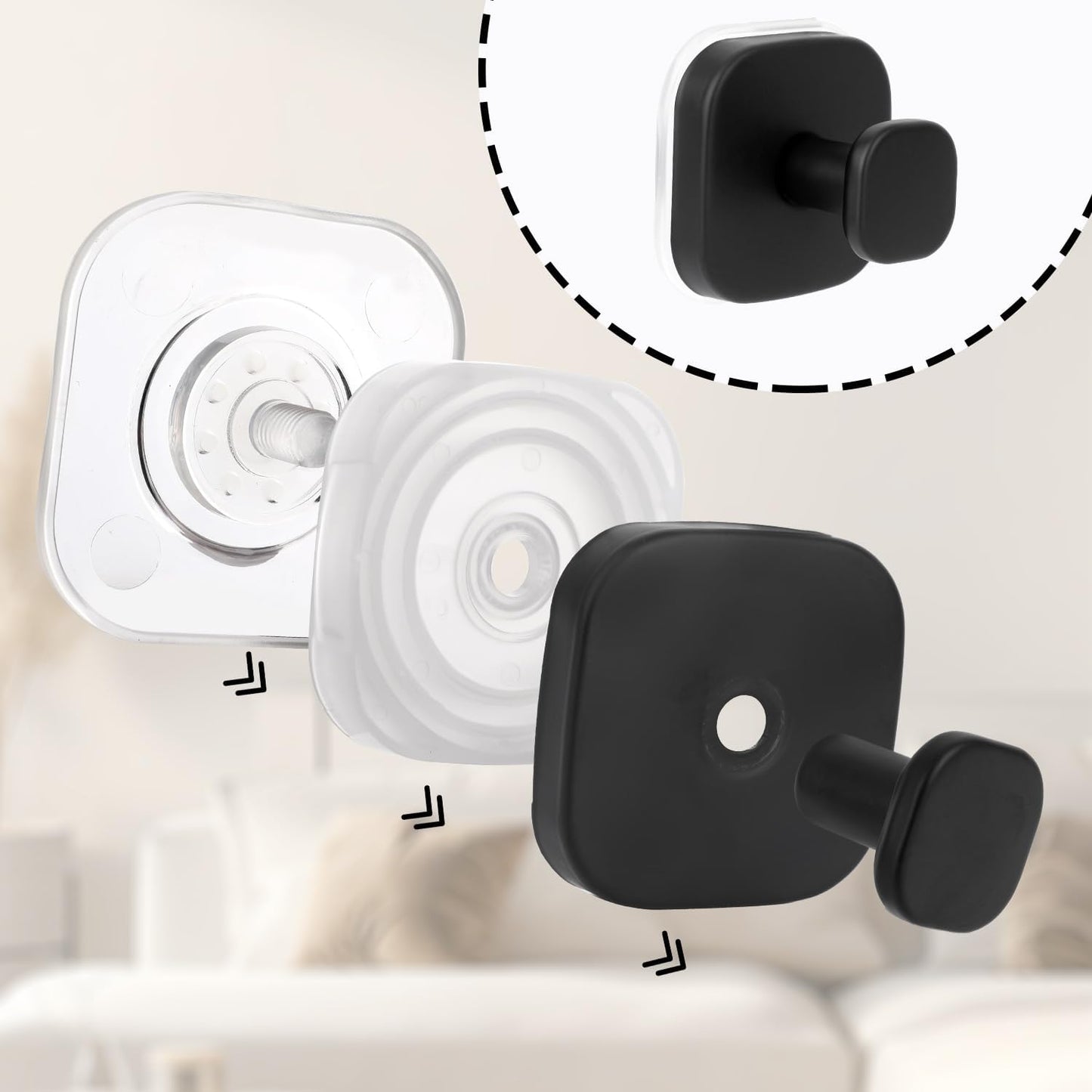 Skiennix Suction Cup Hooks - Strong Adhesive Metal Bathroom & Kitchen Holders | No Drill, Black, 4-Pack