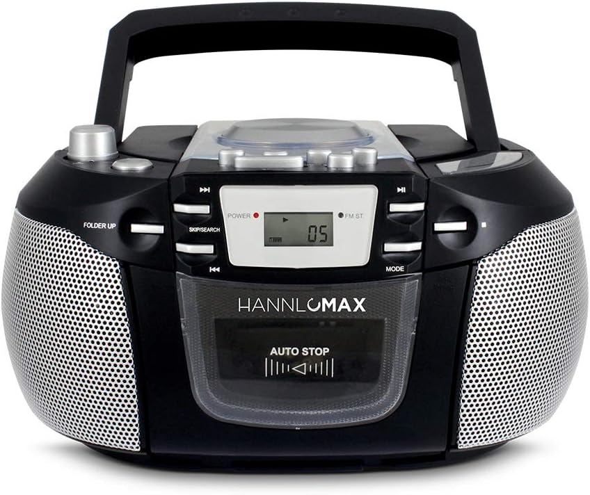 HANNLOMAX HX-301CD CD/MP3 Cassette Boombox, AM/FM Radio, Recorder, Records from CD or Radio, Headphone Jack, LCD