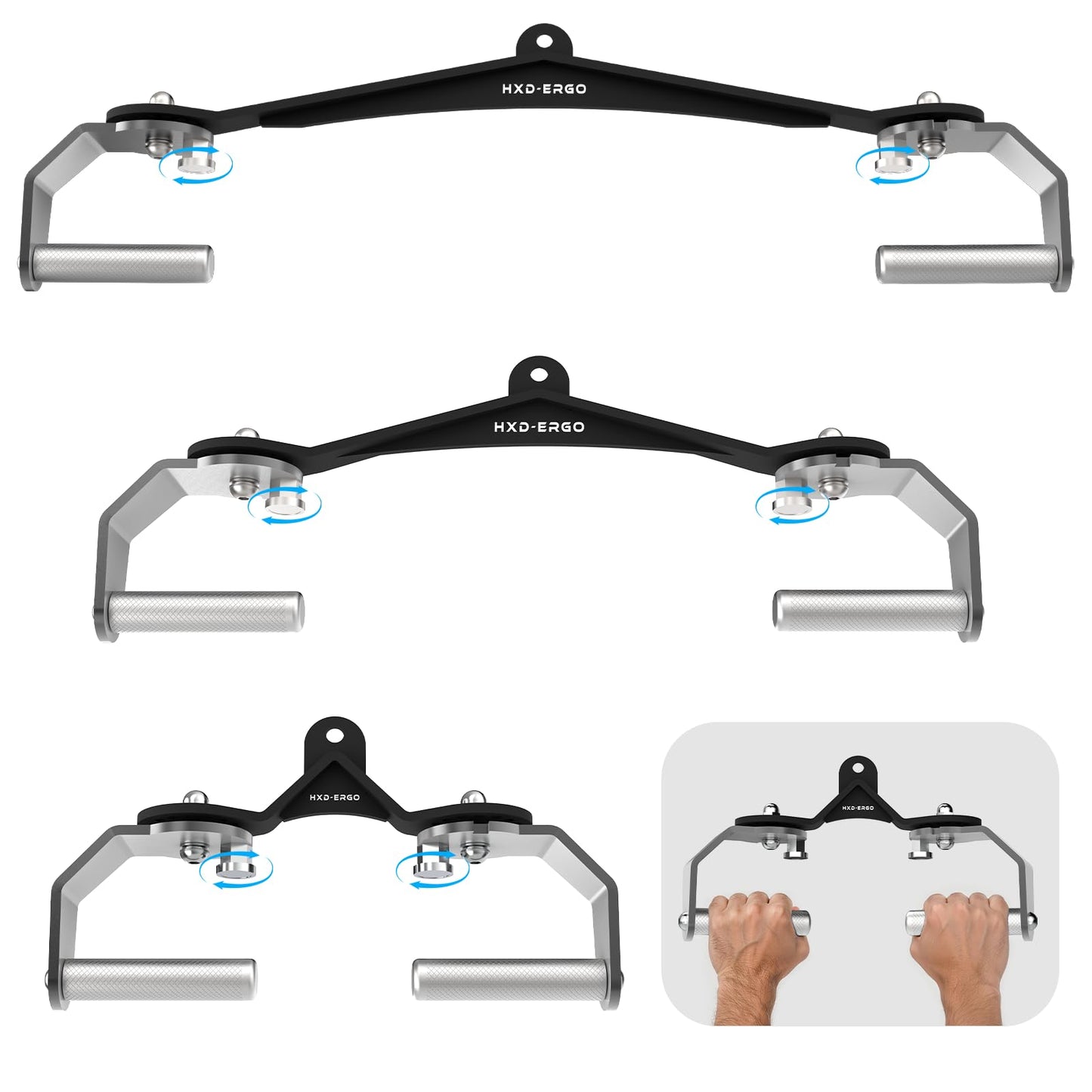 HXD-ERGO 360° Rotating LAT Pull Down Bar Set, LAT Pulldown Attachments with 16 Lockable Angles, 3 Grip Widths Cable Machine Attachment for Full Body Workout, Home Gym Equipment