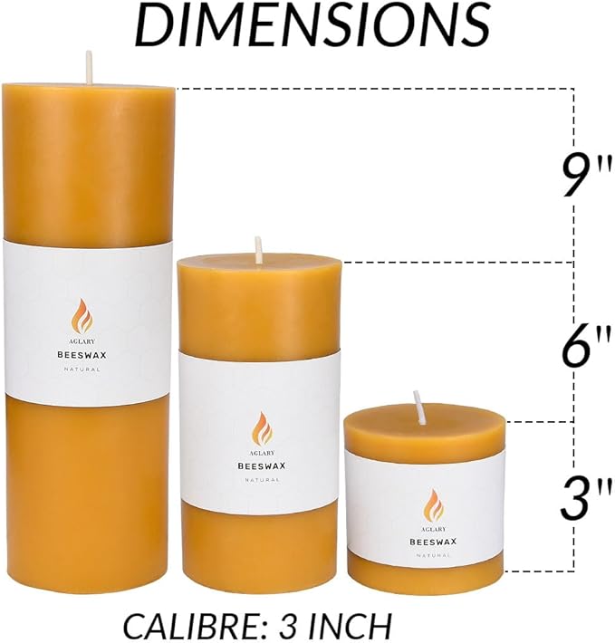 3"x 6" Large Beeswax Pillar Candle, Made of Pure Natural Beeswax, with Ultra Long Burning Time and Low Allergenicity-Rawï¼?2H