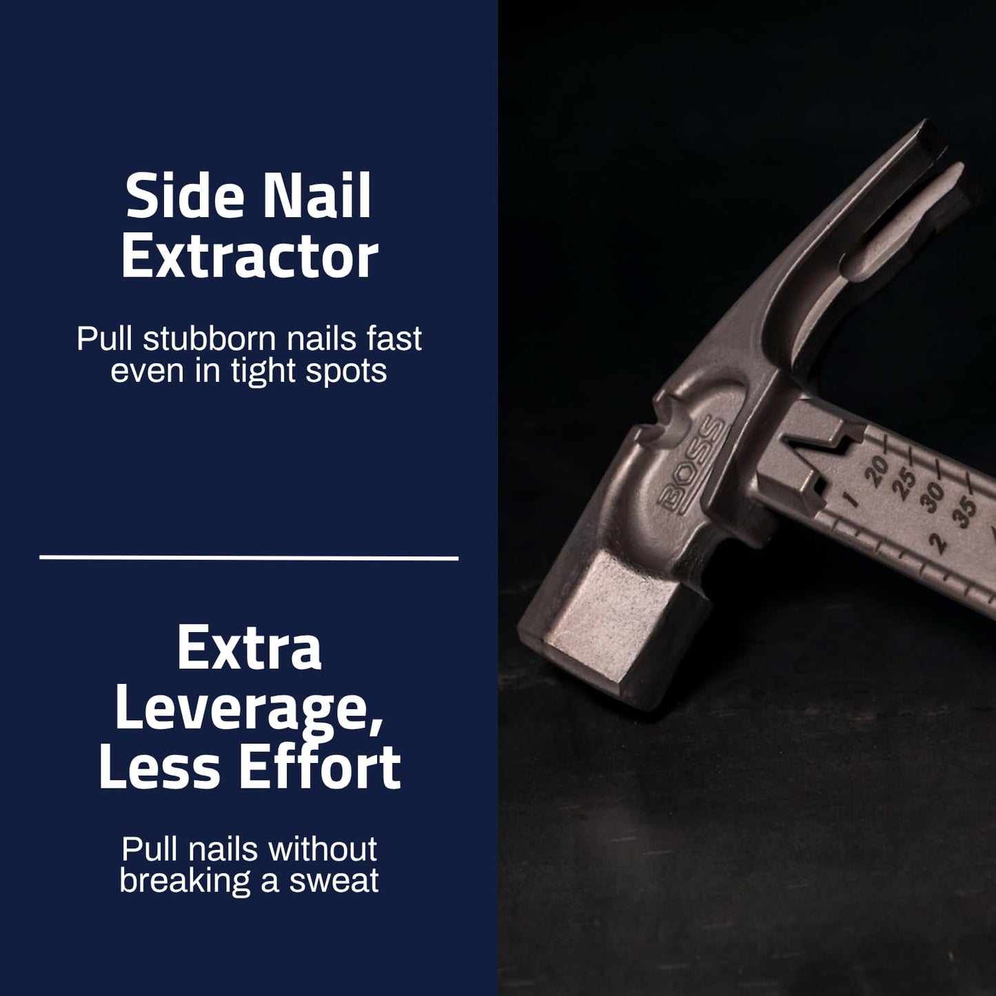 Boss Hammer 14 oz. Pro Plus Titanium Hammer - Ti64 Construction Grade, New Side Nail Extractor, 20% Thicker Handle, 1/4" Tether Hole - Milled Face - Made in the USA - BHPPS14TIM