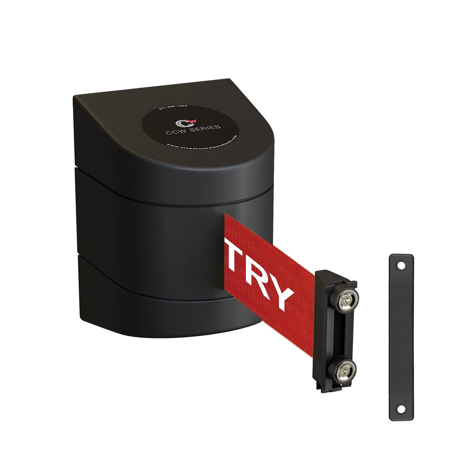 Crowd Control Warehouse - CCW Series WMB-220 Magnetic Wall Mount Retractable Belt Barrier - 15 Foot, Red with"NO Entry" White Letters Belt with Black ABS Case