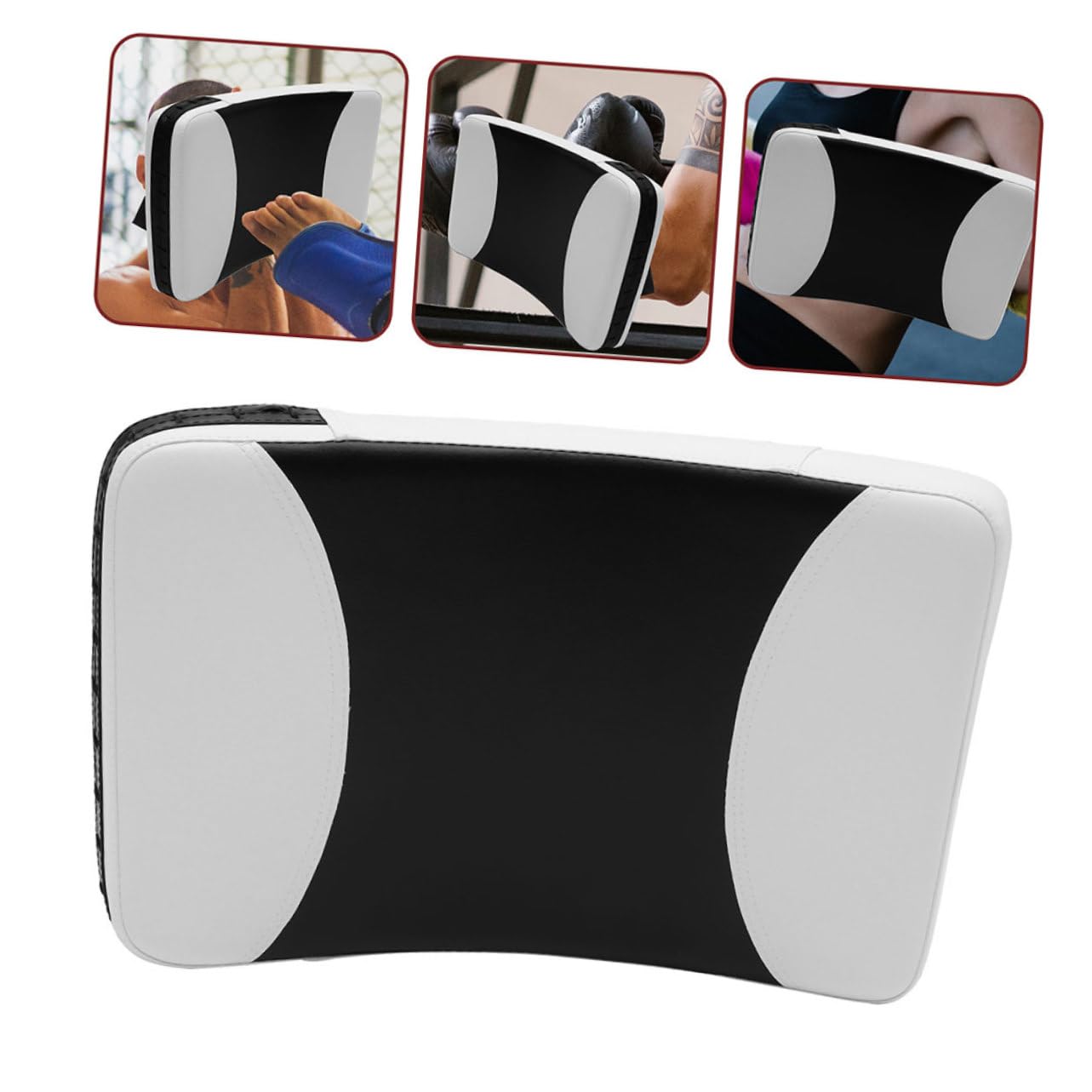 Taekwondo Kick Pad Shield, Ergonomic Curved Martial Arts Striking Surface for Boxing and MMA Training, High-Density Shock Absorbing Kicking Target with Secure Dual-Grip, Black & White