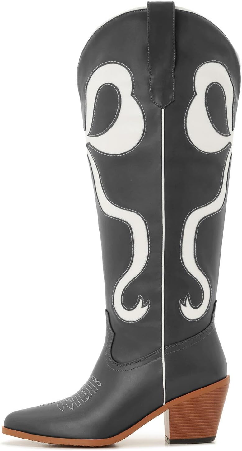 Skiennix Cowgirl Knee-High Boots - Stylish Pink Cowboy Boots for Women