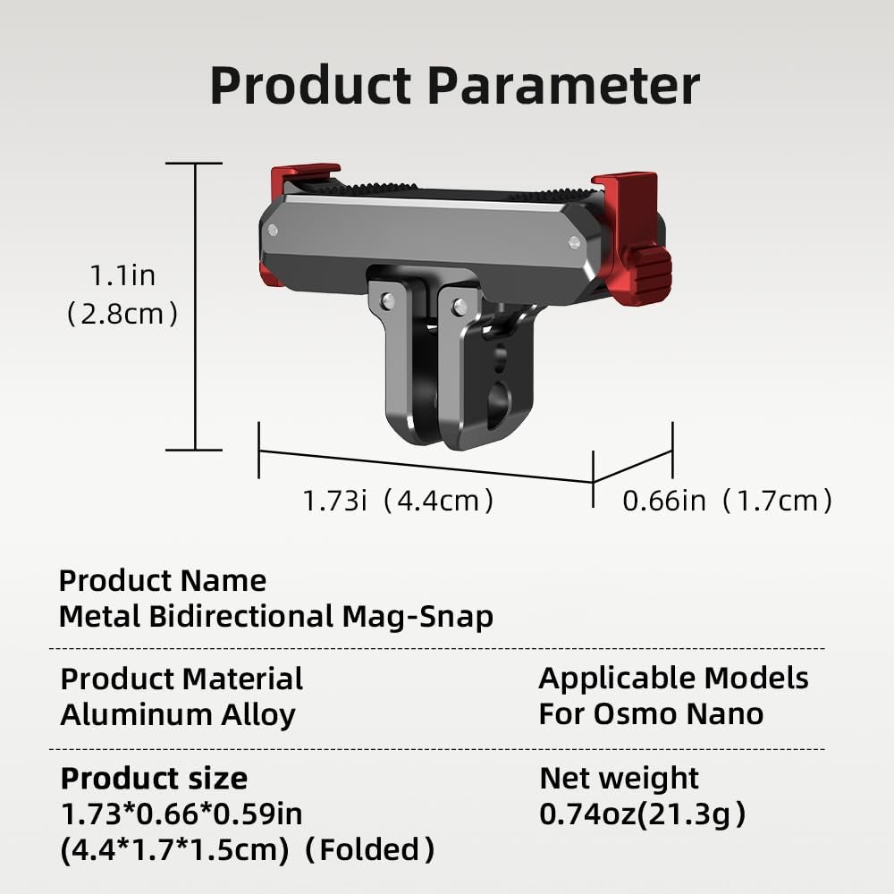 DFTIM 6 1/4" Action Adapter Mount, Aluminum Alloy Quick Release Magnetic for DJI Osmo Nano, Foldable Magnetic Expansion
