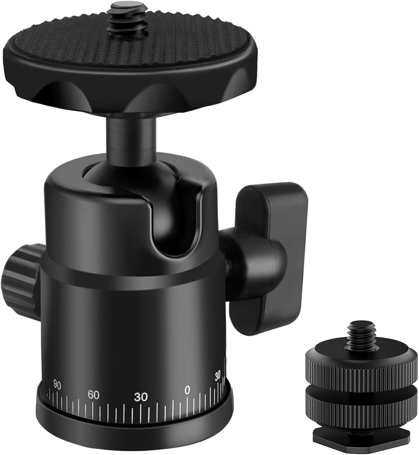 EszkozTA 1/4" 360 Universal Swivel Mini Ball Head Screw Tripod Mount with Hot Shoe Mount, Panoramic Rotating Mount Base