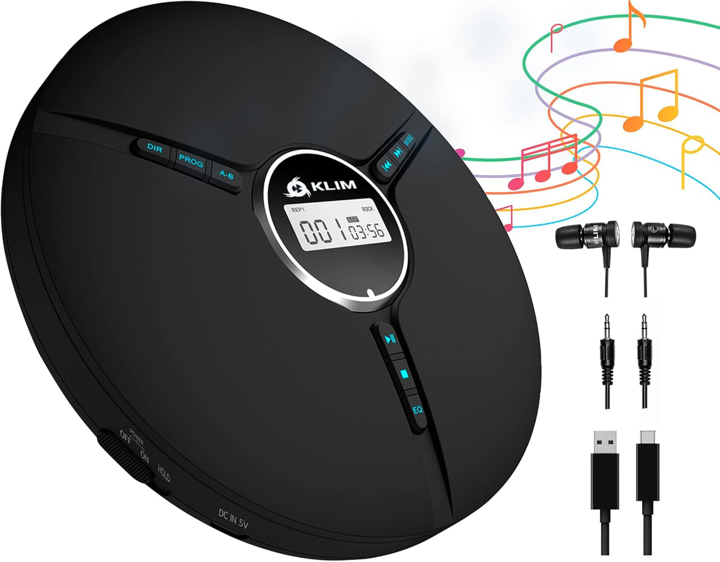 KLIM Discman MP3, 5 Portable CD Player with Headphones, Built-in Battery - New Version - CD Players for Home, Car