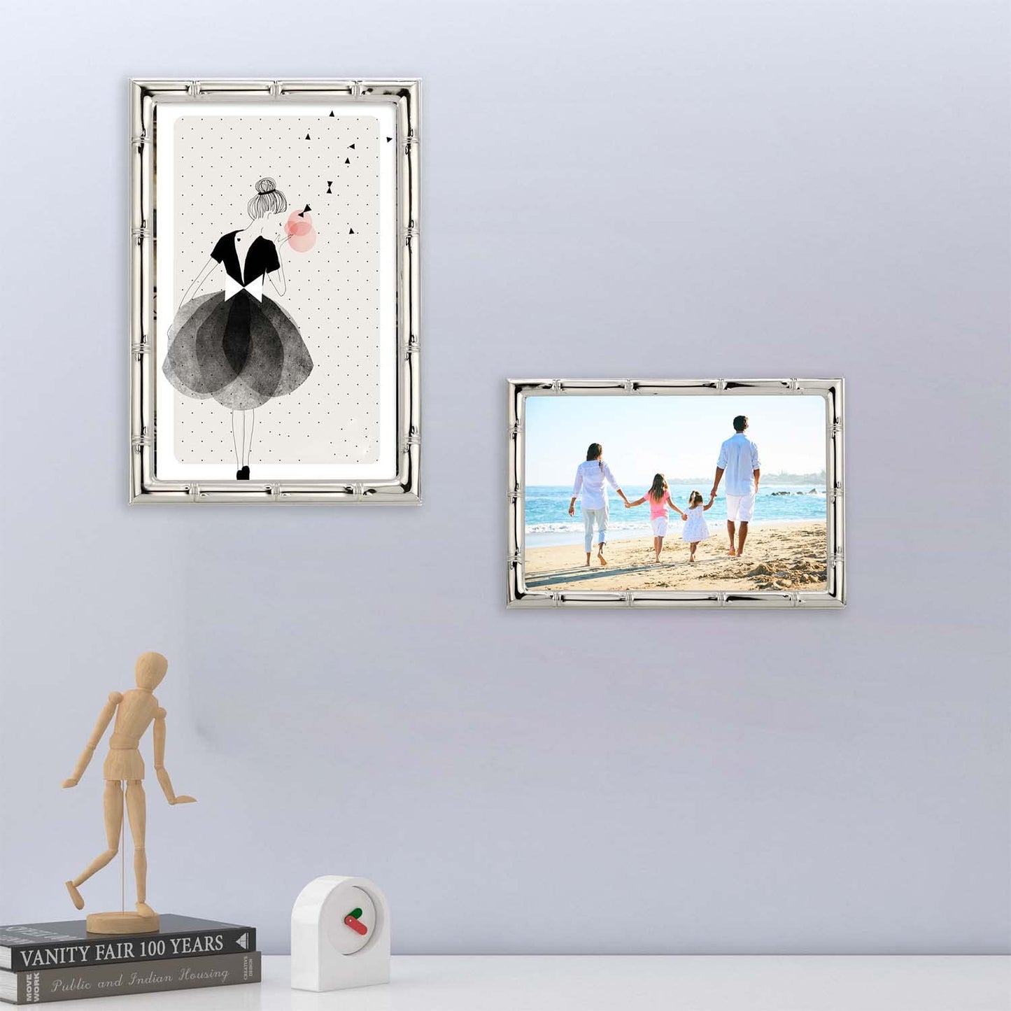 YiPinYin 4x6'' Bamboo Detail Designs Silver Metal Picture Frame 2pack, Elegant Silver Plated Baby Nurse Photo Frames 4x6'' With Soft Touch Velvet Backing for Desktop and Wall Décor