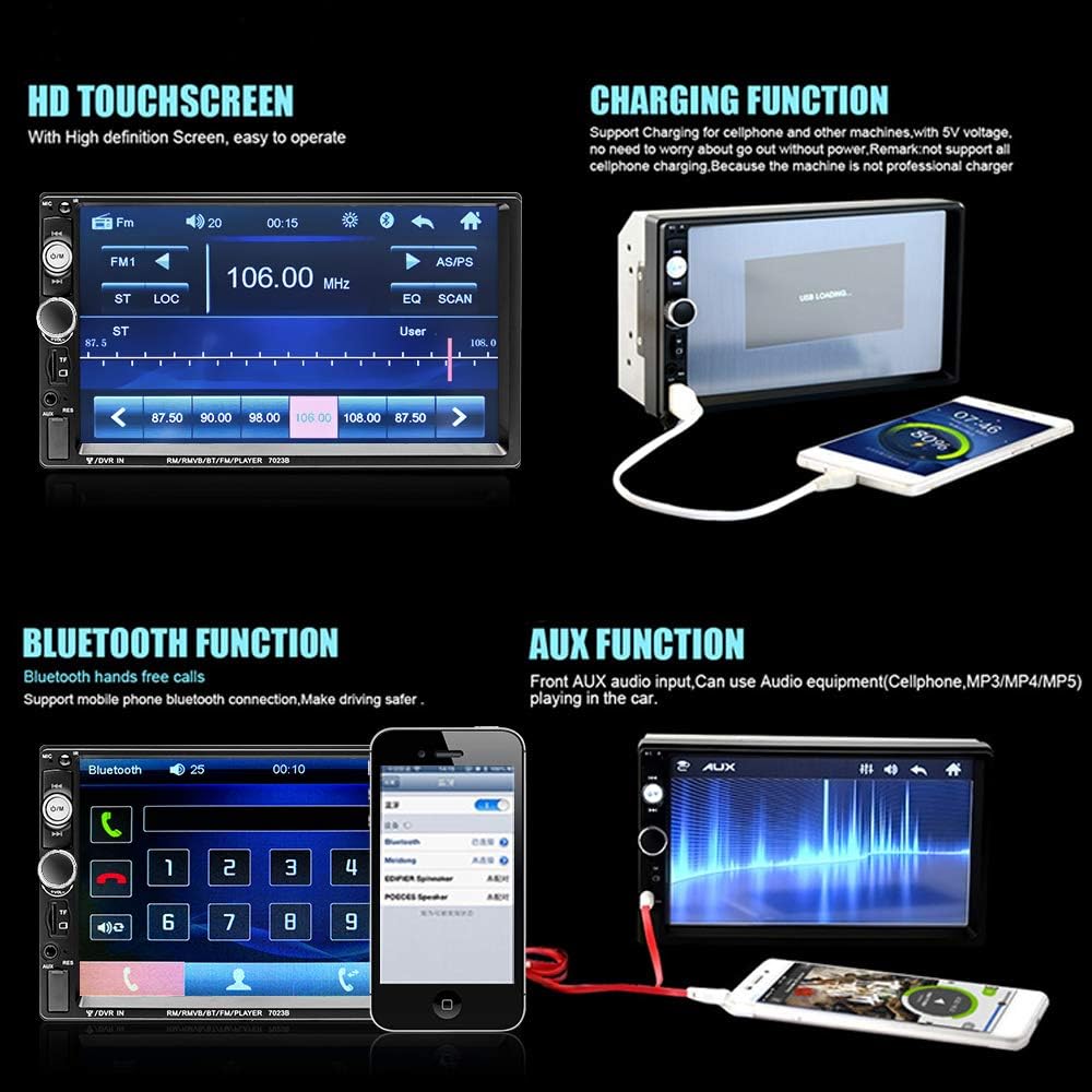 EKAT 7 Inch MP5 Double Din Car Stereo Receiver Bluetooth Touch Screen Car Radio Head Unit Video Digital Player Support