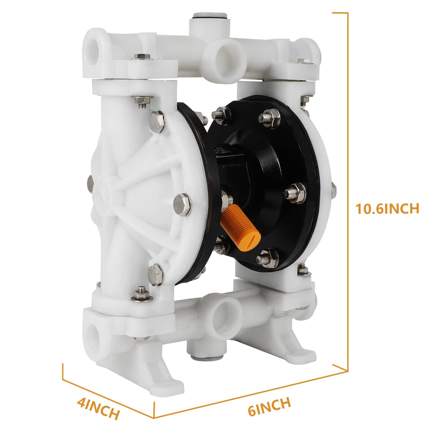 Air Operated Double Diaphragm Pump QBK-15 1/2 inch Outlet 12 GPM Pneumatic Transfer Max 115 PSI Industrial Use for Chemical Waste Oil Dual Diaphram PTFE Nitrile Rubber by Plastic and Stainless Steel