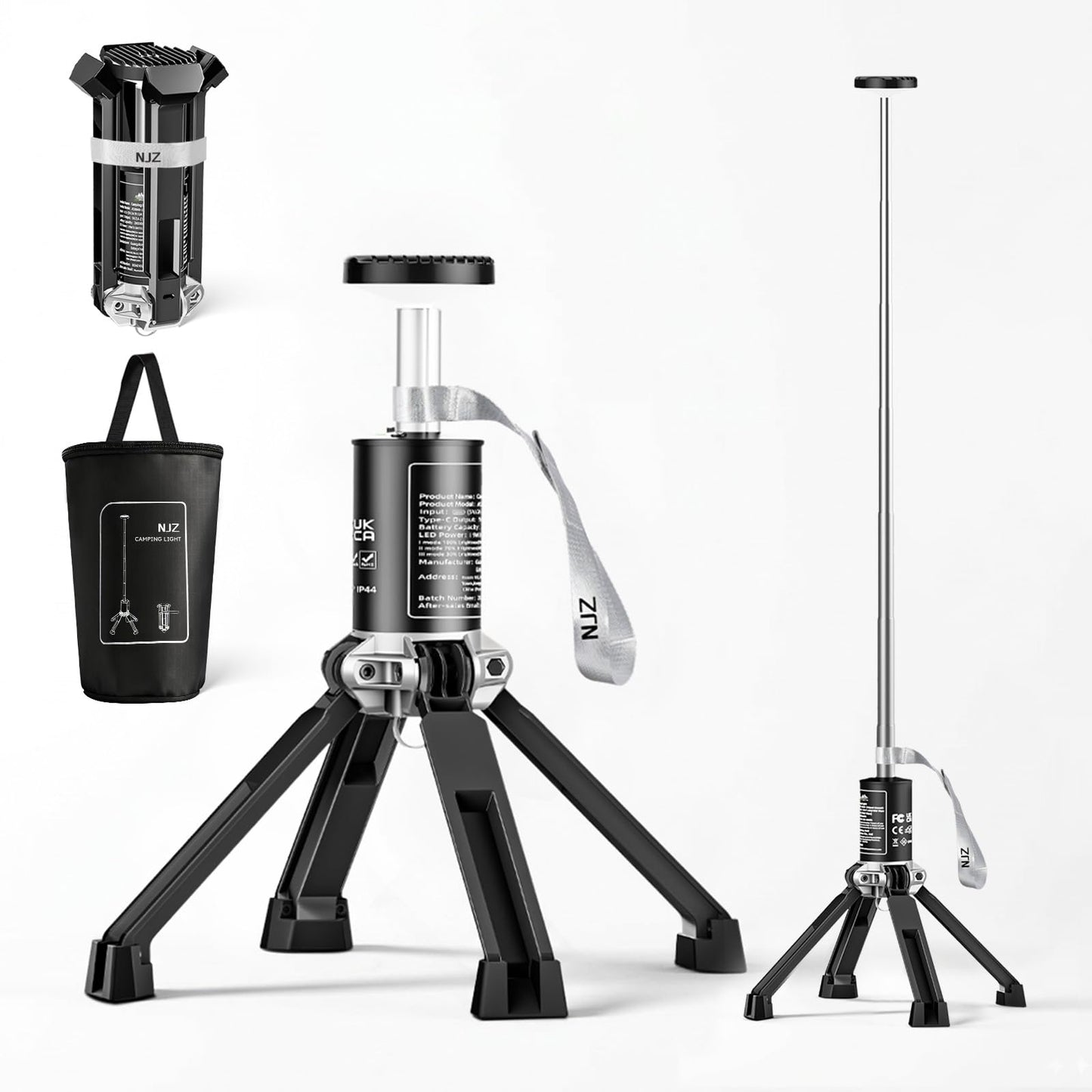 NJZ Rechargeable Camping Light, 20000mAh Telescopic Lantern with Stand, Waterproof Outdoor Light with 3 Brightness Levels for Camping, RV & Emergency