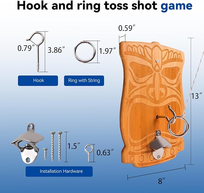 GSE Games & Sports Expert Ring Toss Game for Adults, Hook and Ring Toss Game Wall Mount for Outdoor/Indoor, Ring Toss Hook Game for Family Fun Party Game, Man Cave Decor