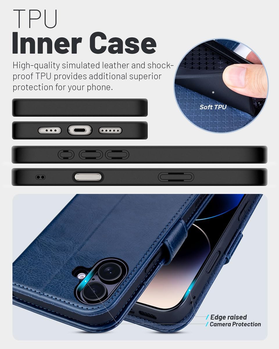 17 6.3 Inch 2025, OCASE Compatible with iPhone Wallet Case, PU Leather Flip Folio Case with Card Holders RFID Blocking