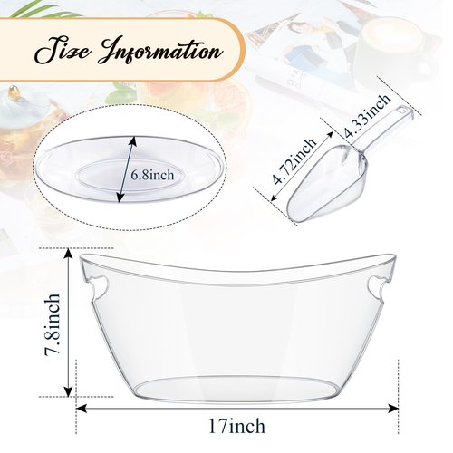 Barafat Ice Buckets for Parties (5.5L)& Ice Bucket Scoop, Clear Acrylic Champagne Bucket, Drinks Beverage Tub for Cocktail Bar, Wine, Beer, Soda