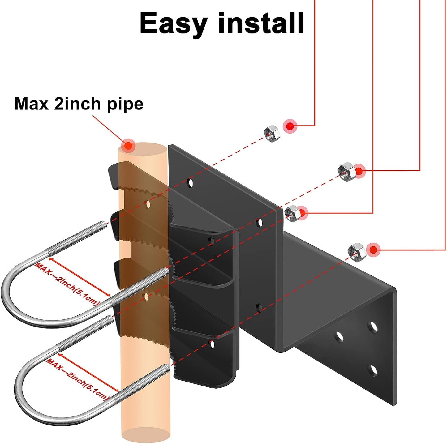 EXDLBFU 6 Antenna Mount Outdoor Antenna Pole Mast Mount Bracket- Heavy Duty Steel with U-Bracket Assembly + Screws
