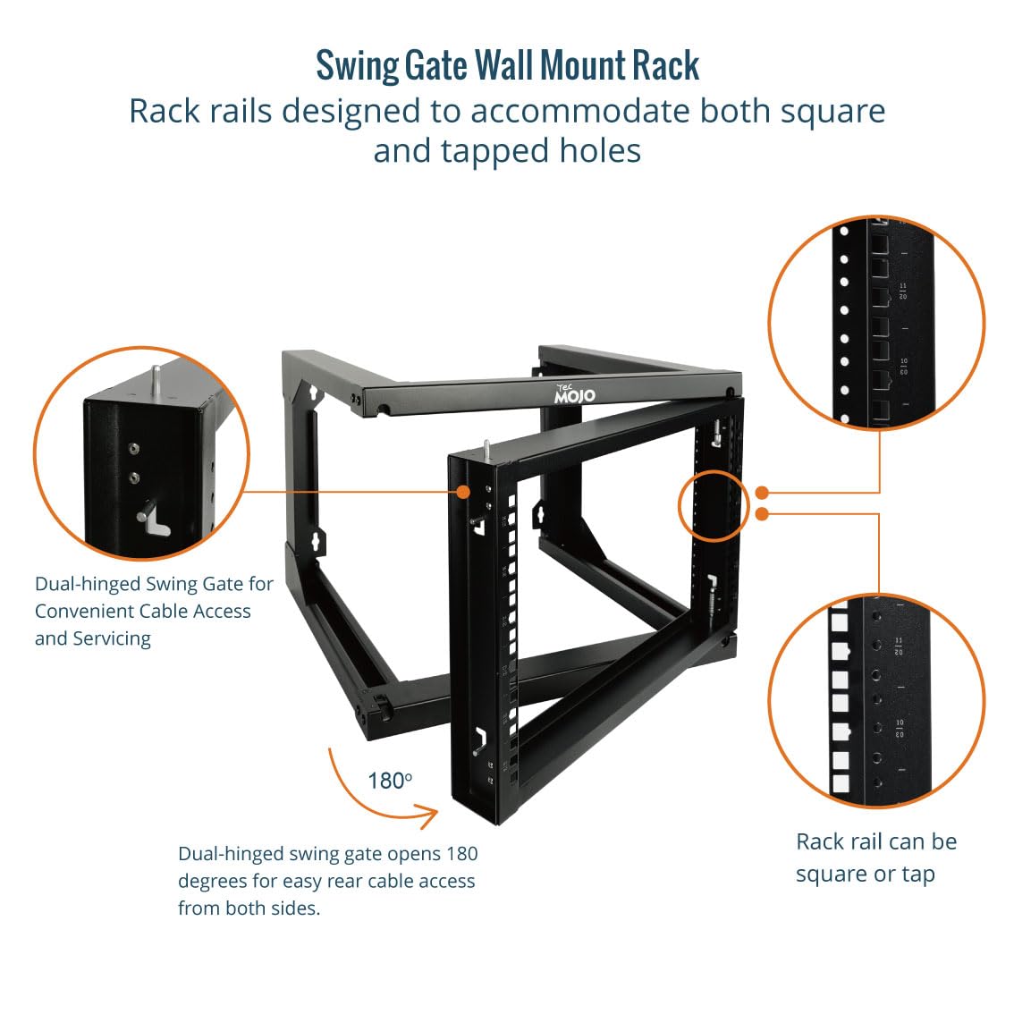 Tecmojo 6U x 19" x 18" Black Alloy Steel Wall Mount Server Rack with Swing Gate & 2U Lockable Drawer, 110lbs Load Capacity