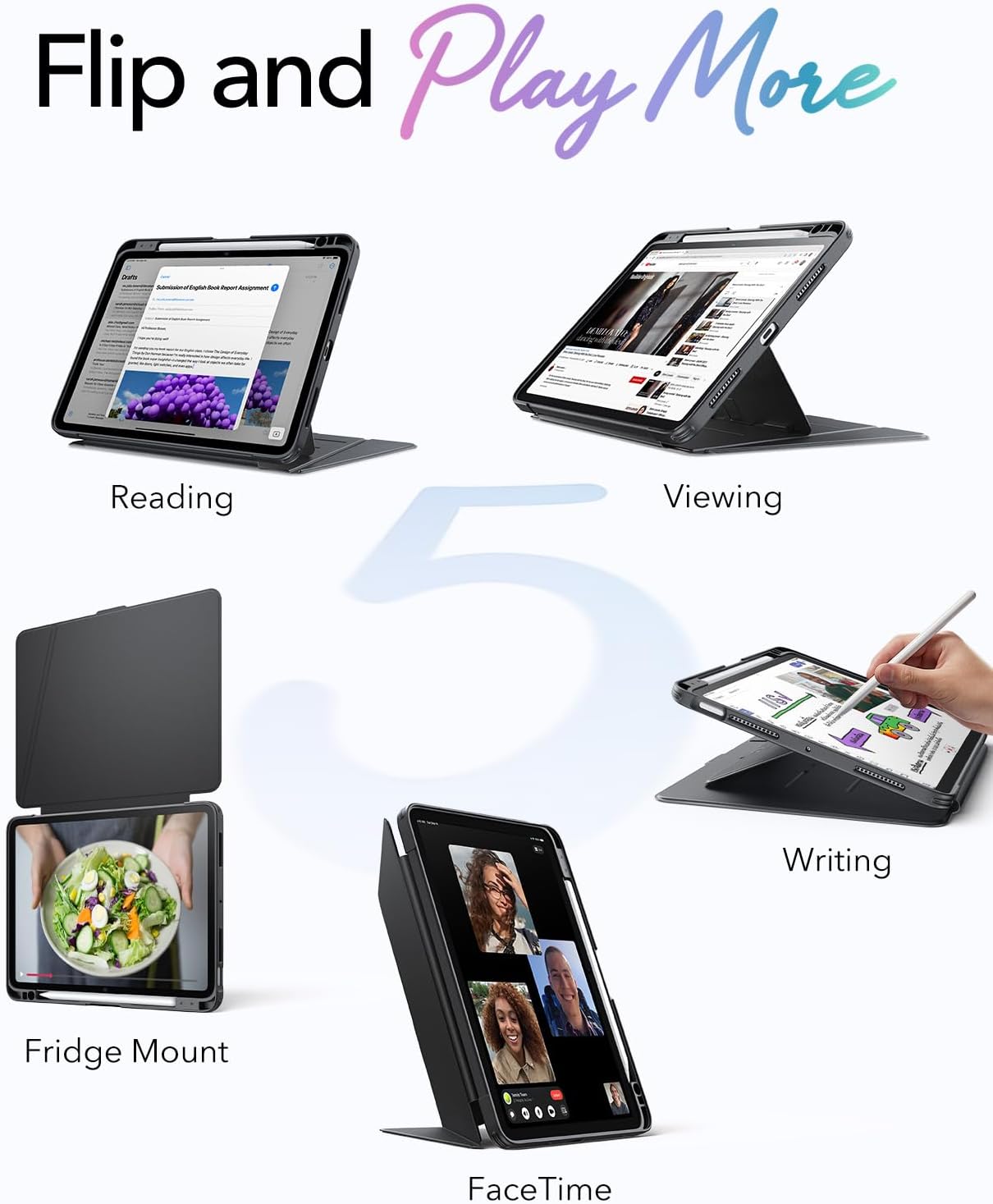 ESR 11 Inch M4/M3/M2 (2026/2025/2024), 5th/4th (2022/2020), for iPad Air Case iPad Air Gen Case Vertical Stand Cover