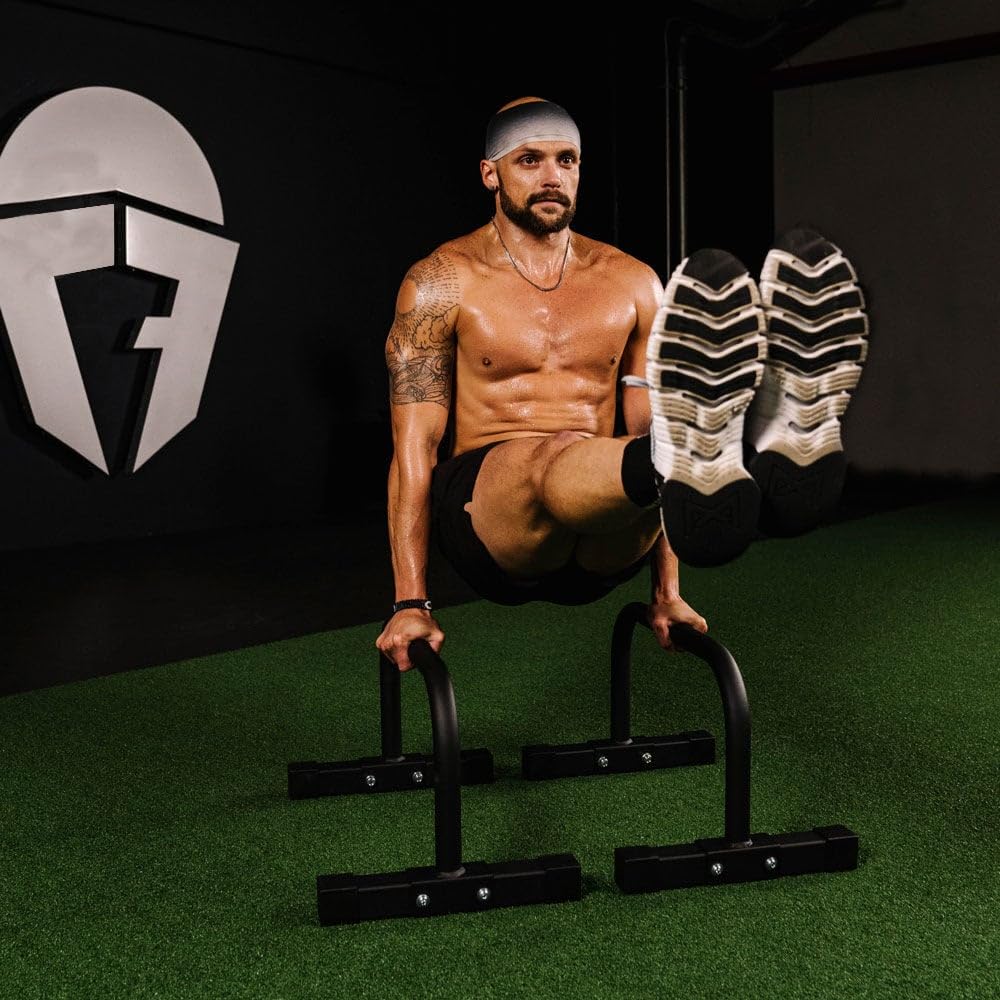 Titan Fitness Parallette Push Up Bar Set, 14in High Perfect for Home and Garage Gym Exercise Equipment, Gymnastics Floor Workout, Calisthenics, Strength Training Parallel Bars