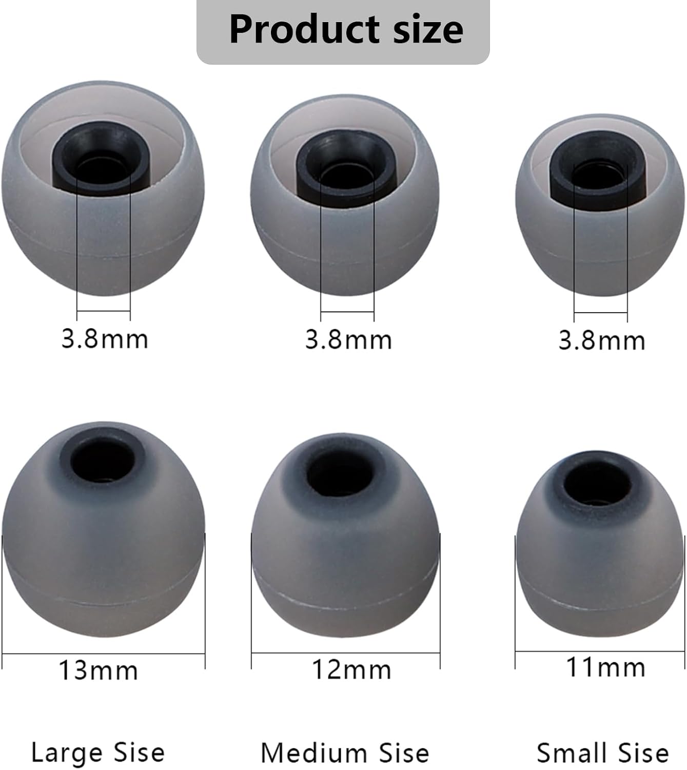 MMYQXI 3.8mm -5.1mm) 9 Silicone Replacement Earbud Tips Earbud Covers Fit for in-Ear Headphones (Inner Hole Ear Bud
