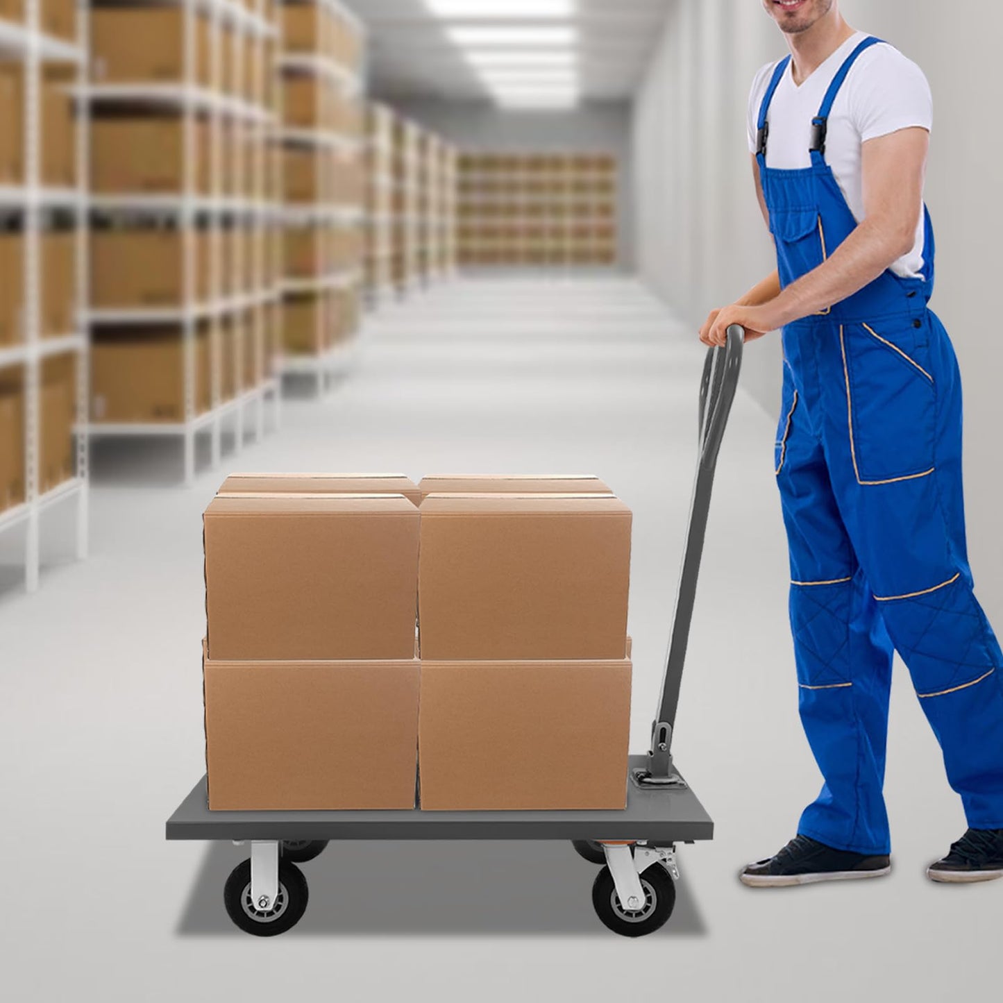 36 x 24 inch Heavy Duty Platform Truck, Industrial Flat Dolly Cart with 2000lb Capacity, Metal Platform Cart, Moving Flatbed Cart with Wheels and 360 ° Rotatable Handle