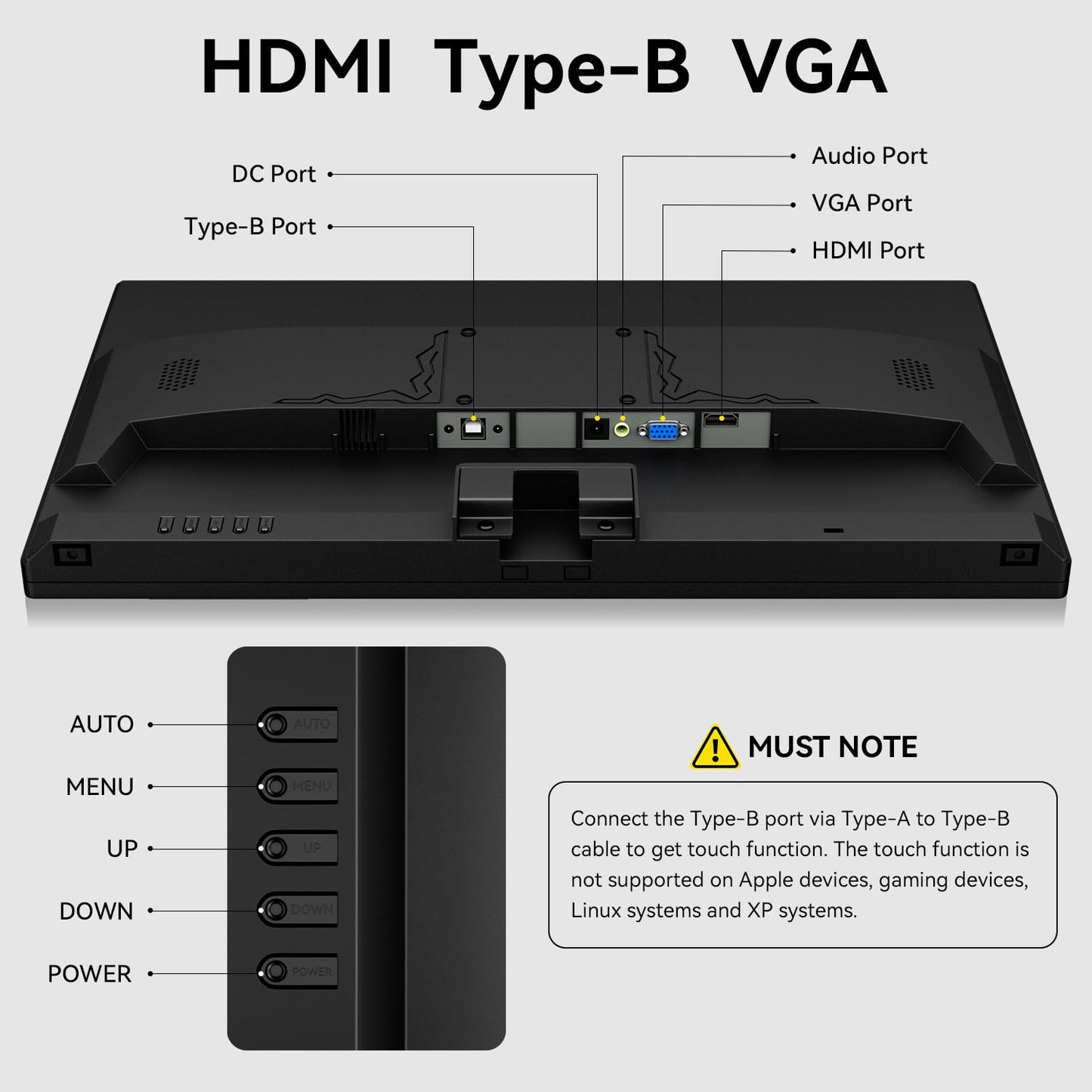 21.5 Inch Touchscreen Monitor VA Panel FHD 1920x1080P, 3000:1 Contrast, 100% sRGB, Height/Pivot/Swivel/Tilt Adjustable PC Touch Screen Computer Display 75Hz, HDMI, VGA, Type-B, Built-in Speakers, VESA