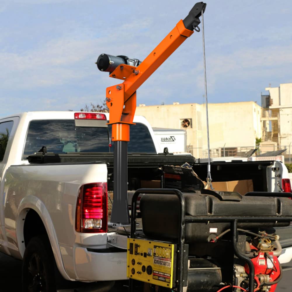 RUGCEL WINCH New 2200lb Folding Truck-Mounted Crane, with Electric Winch 5000 lb 12V, Painted Steel Pickup Truck Jib Cranes 360 Swivel