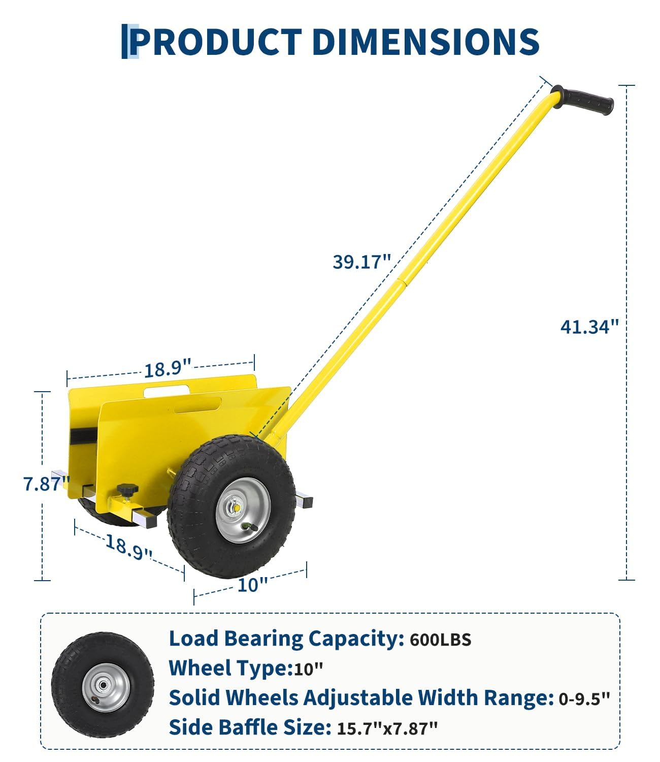 GlowSol Heavy Duty Panel Dolly - 660 lbs Capacity - Extended Handle - 10" Sturdy Rubber Wheels - Steel Trolley for Sheetrock, Plywood, Doors, Fences - Industrial Cart - 2PC Yellow