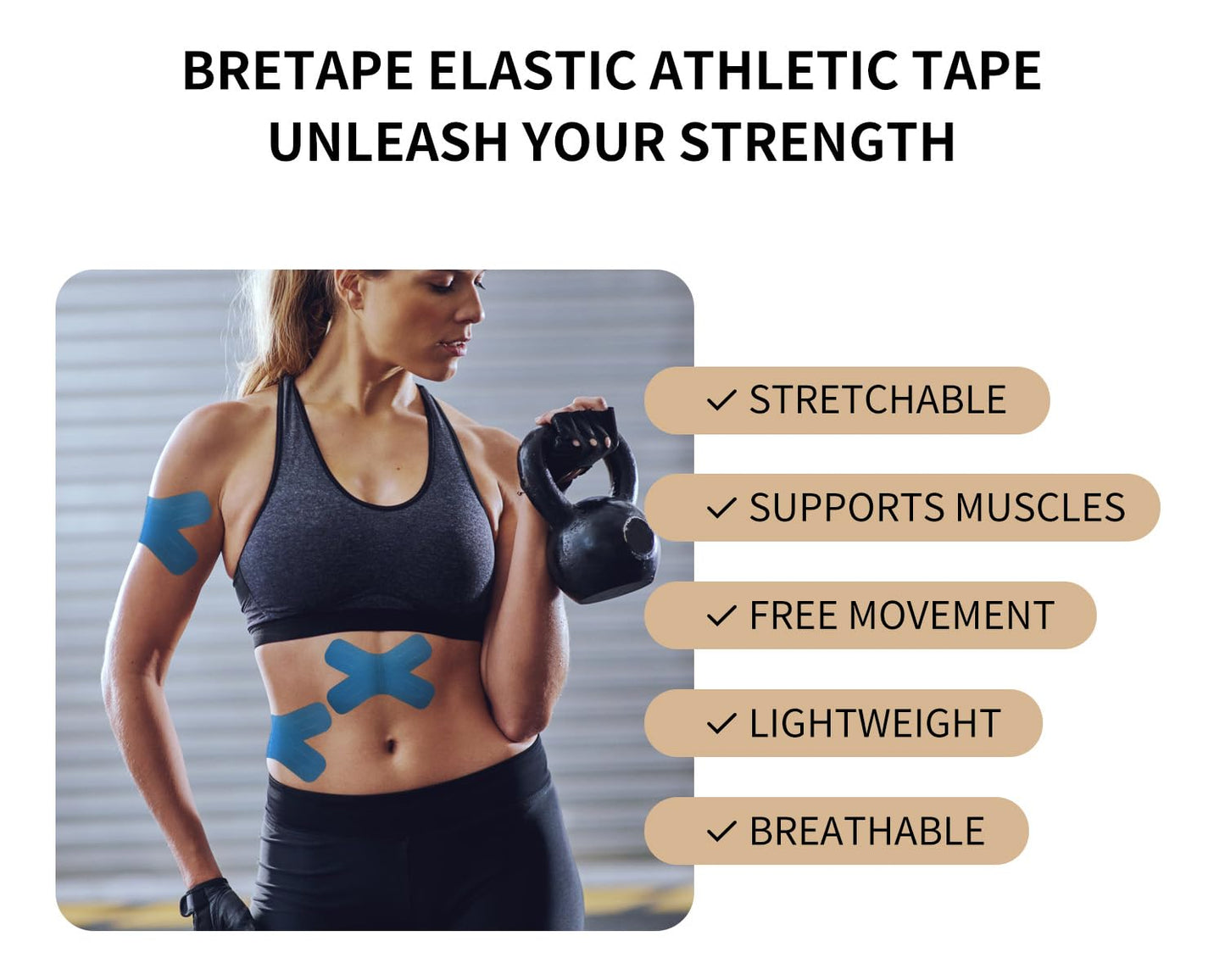 Kinesiology Tape – Waterproof and Hypoallergenic Athletic Tape for Muscle Support, Knee, Shoulder, and Ankle, 20 Strips (X-Form)