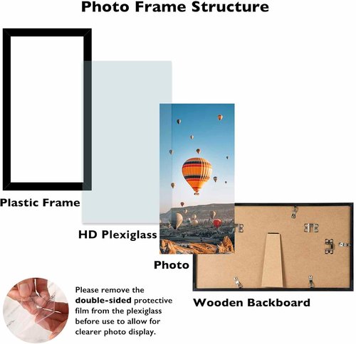 JCJMY 6x11 Picture Frame - Black Wall & Tabletop Display | Shatter-Resistant Plexiglass, Versatile Mounting Options