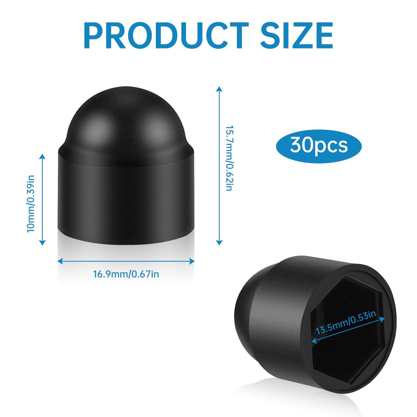 30 PCS M8×13mm Hex Head Bolt Covers Caps Bolts and Nuts Dome Plastic Protective Cap Black Hexagonal
