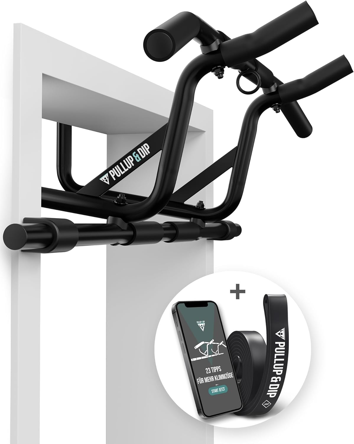 PULLUP & DIP Doorway Pull-Up Bar Without Screwing And No Slipping, Professional Door Frame Chin-Up Bar With Pull-Up Band, Padded Handles + eBook, Up To 240 lbs