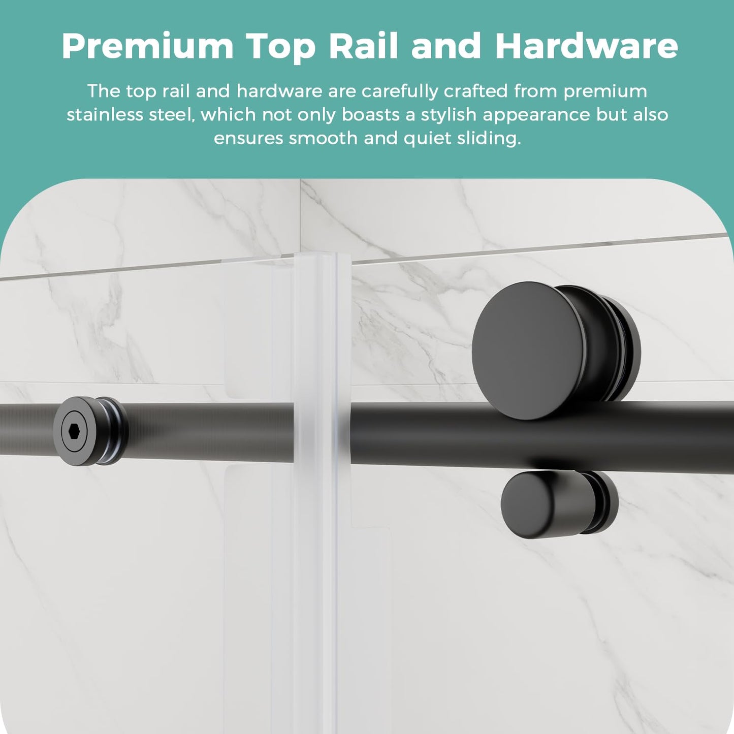MORDEER Sliding Shower Door 56-60" W x 72" H, Frameless Glass Shower Door 5/16"(8mm) SGCC Tempered Clear Glass with Explosion-Proof Film, Shower Sliding Door with Stainless Steel Hardware, Matte Black