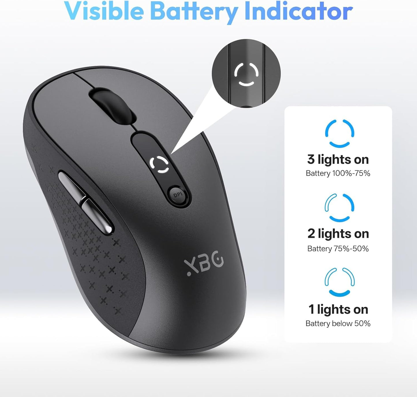 XBG B15 5.0/4.0 2.4G, 5 3-Level Tri-Mode Wireless Mouse, Bluetooth & Adjustable DPI, Type-C Rechargeable with Battery