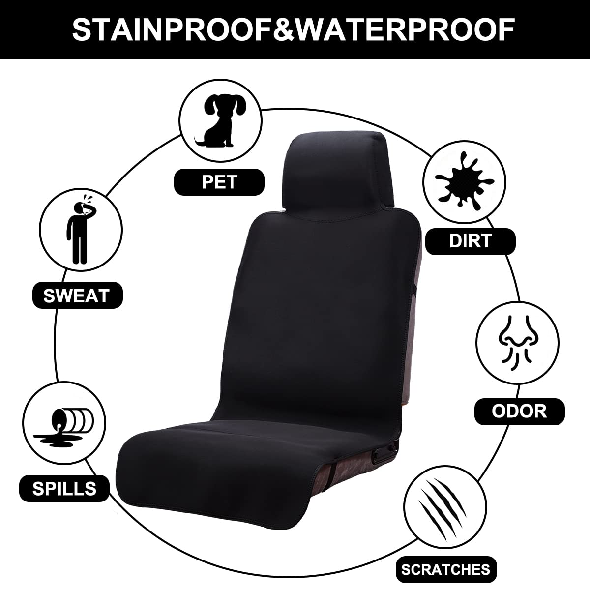 DREAMANIA Waterproof Seat Cover, Upgraded Sweat Carseat Protector, Perfect for Universal Anti-Slip Car Truck SUV Seat, Ideal for Surfing Yoga Gym Workout, Black