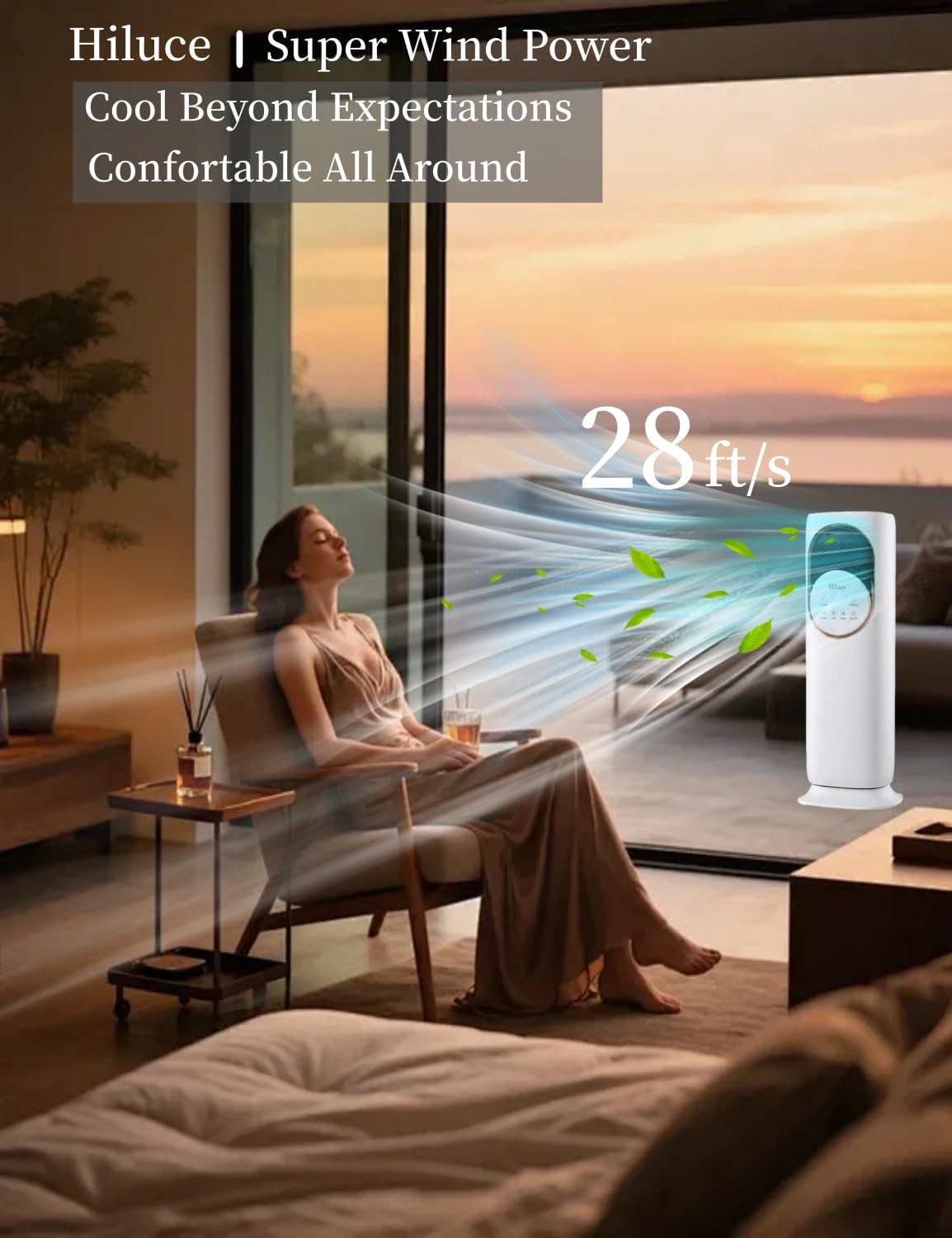 Hiluce 4-IN-1 Evaporative Air Swamp Cooler,Quiet Fan and Heater Combo,28 ft/s Tower Fans that Blow Cold Air,Removable Water Tank,Ice Packs,180°Oscillating,2 Heating & 3 Cooling Speeds,9H Timer