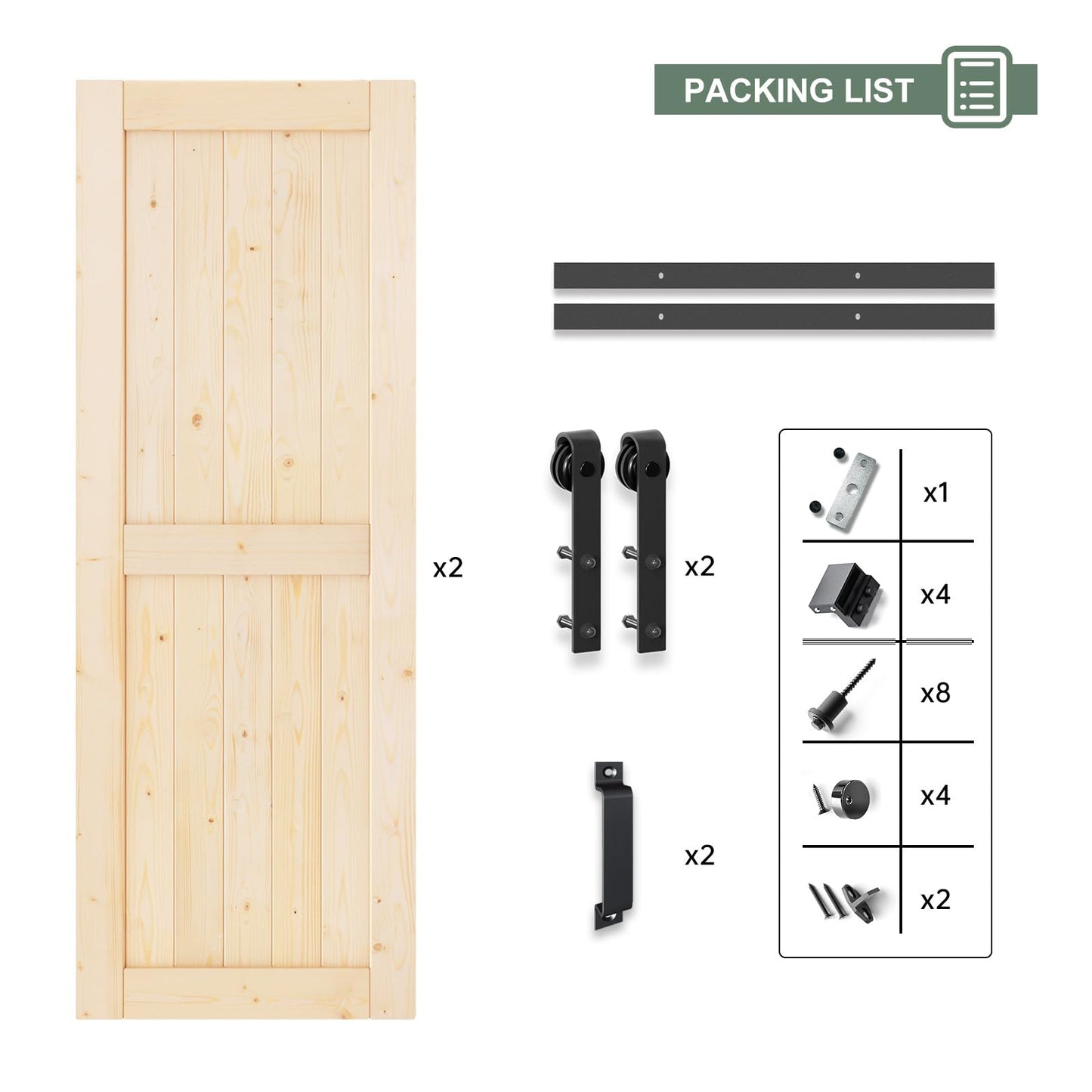 ROYMELO Double 30x84 inch Sliding Barn Wood Door Slab with 5ft Hardware Kit and Handle