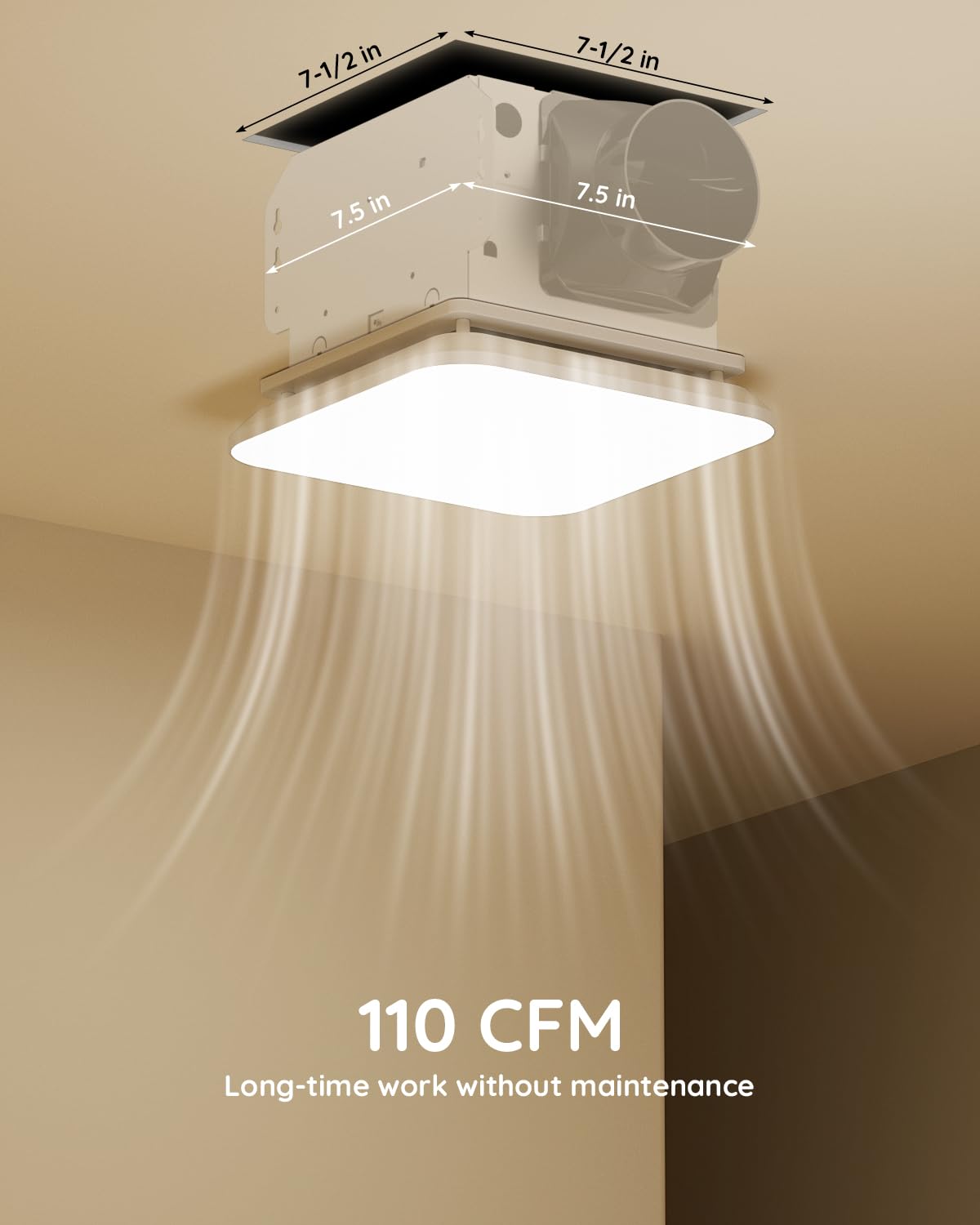 Fitop Bathroom Exhaust Fan with Light, 1.0 Sones 110 CFM 43W 1200LM Ceiling Mount Shower Ventilation Exhaust with Light, Bathroom Vent with Light, No attic installation required
