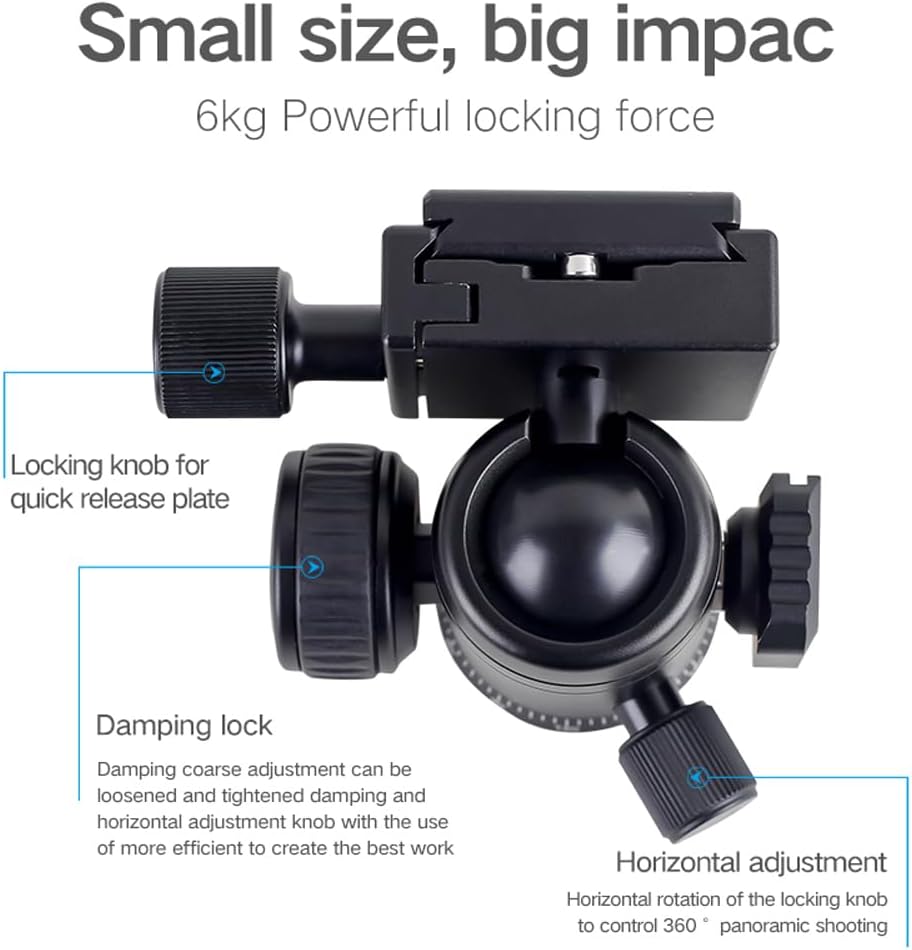 XILETU 360 1/4" 3/8" Tripod Ball Head Panoramic Metal with Arca Type Quick Release Plate, Screw Thread Mount, Tripod