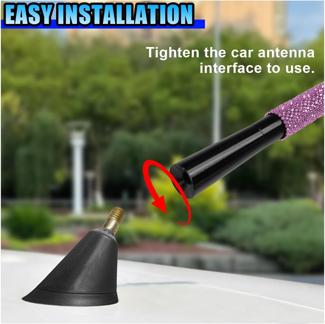 YoRise 4.72" 4 2 Bling Rhinestone Short Car Antenna, Aluminum Alloy Roof Signal Antennas with Screws & Gaskets, Car