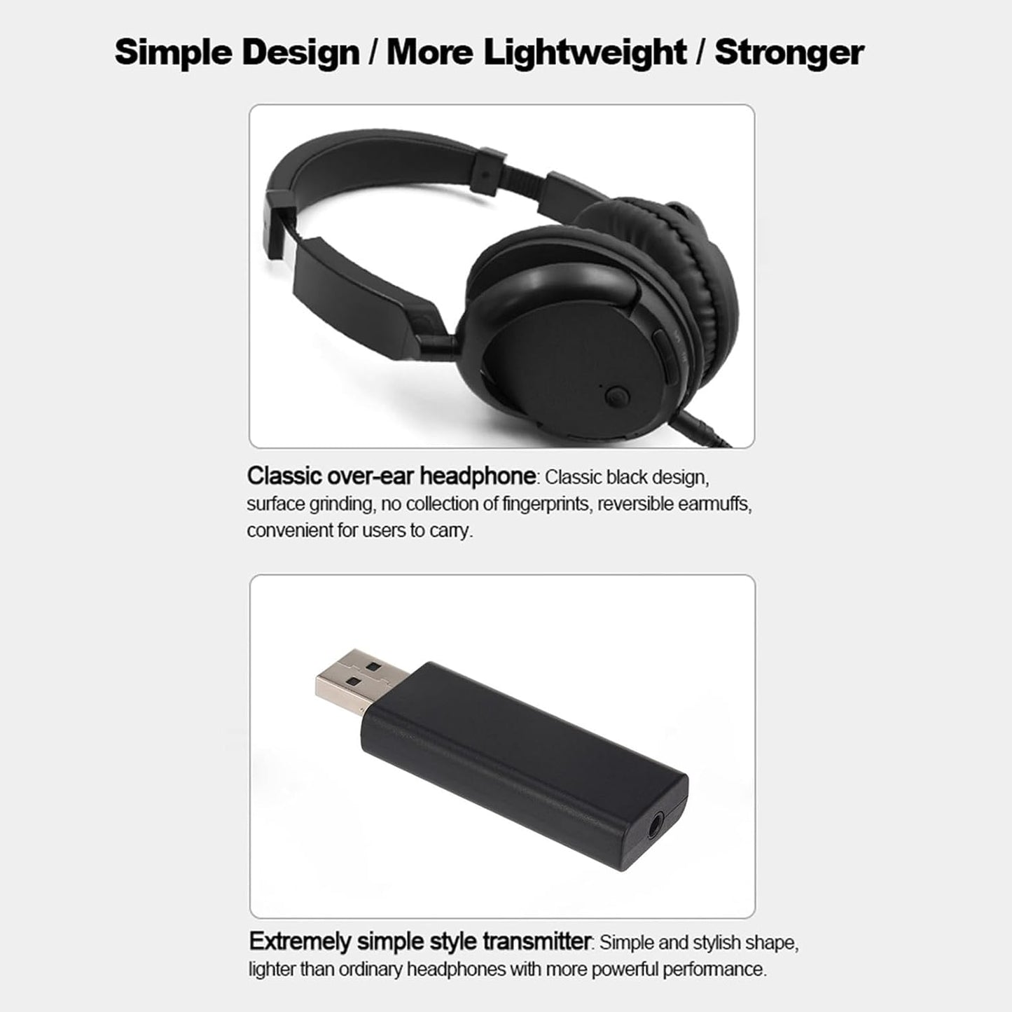 Sunydog 3.5mm Headset MP3 FM Headphones Over-Ear Music Earphones with Transmitter Cable, Wired Support FM Radio for TV