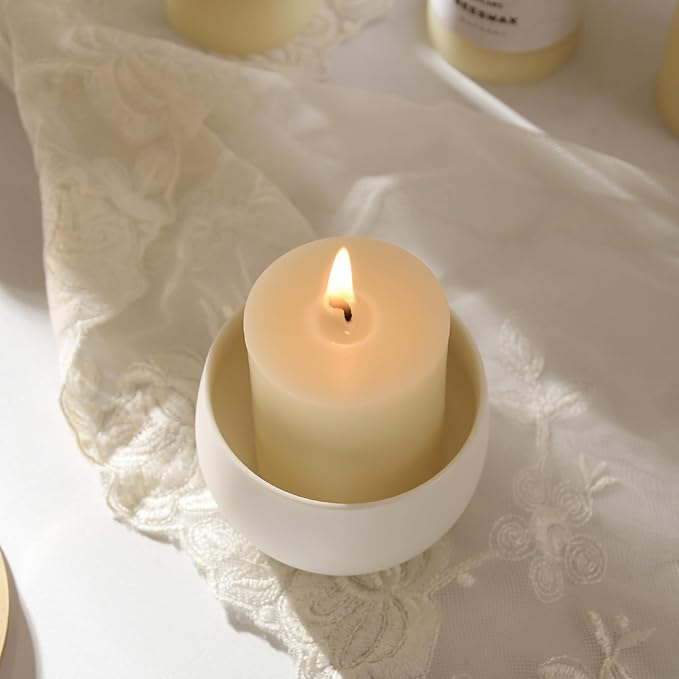 3PCS Beeswax Pillar Candles,Large Handmade Pure Beeswax Candle,Long Lasting Burn Time，Unscented Smokelessï¼? * 3",20H, White