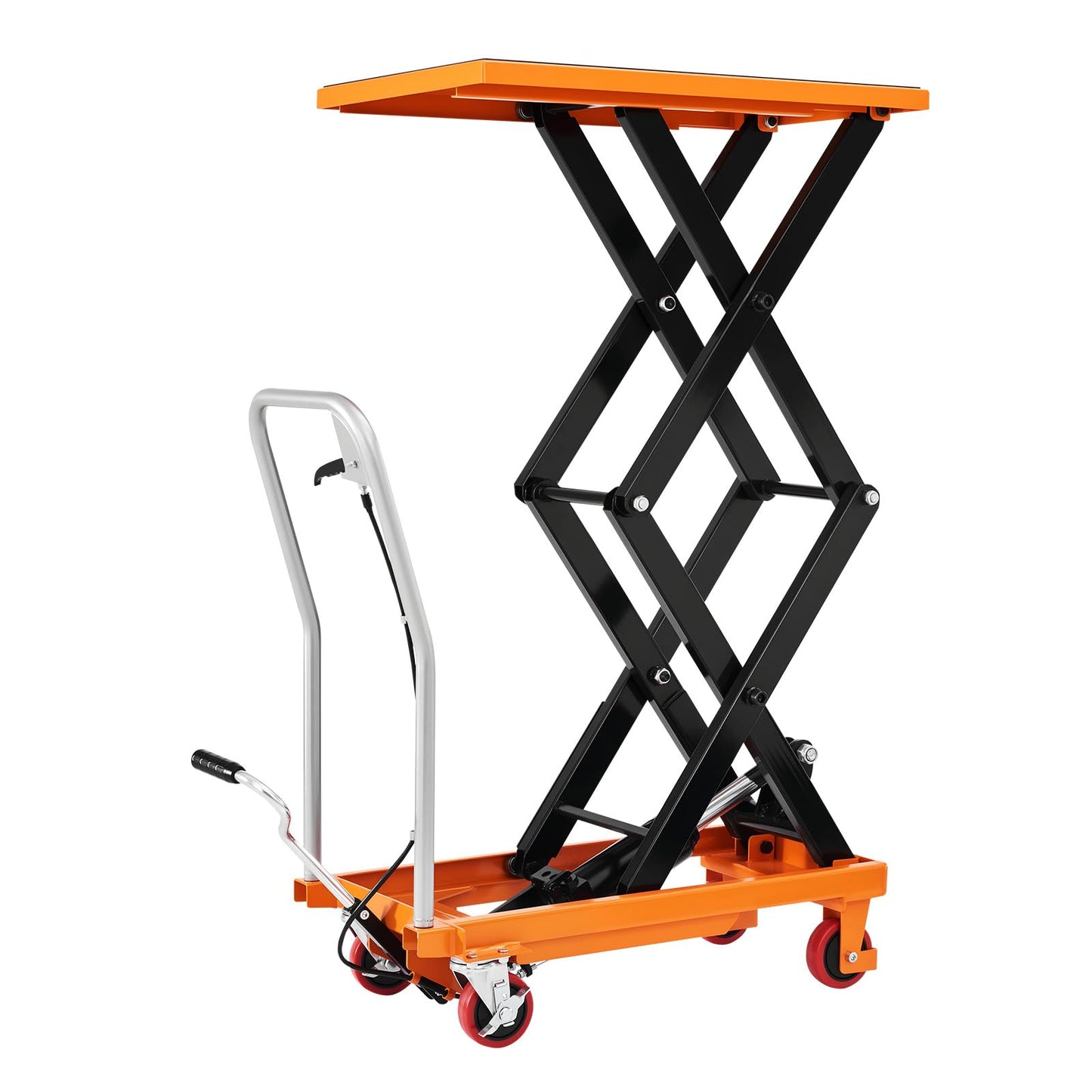 Specraft 330 lbs Hydraulic Lift Cart, Double Scissor Lift Table Up to 50", 4-Wheel Material Handling Platform with Non-Slip Pad, Orange