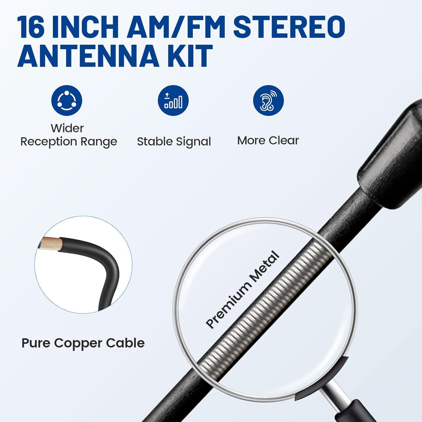 Anina 16 Inch 16" AM/FM Universal Top/Side Mount Antenna for Vehicle Truck Boat ATV UTV RV Motorcycle, Car Radio Aerial